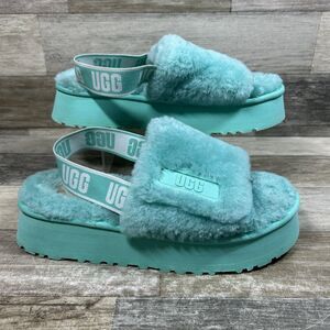 Ugg Disco Slide Women's 10 Mint Green Slippers Slingback Platform Fluffy Shoes